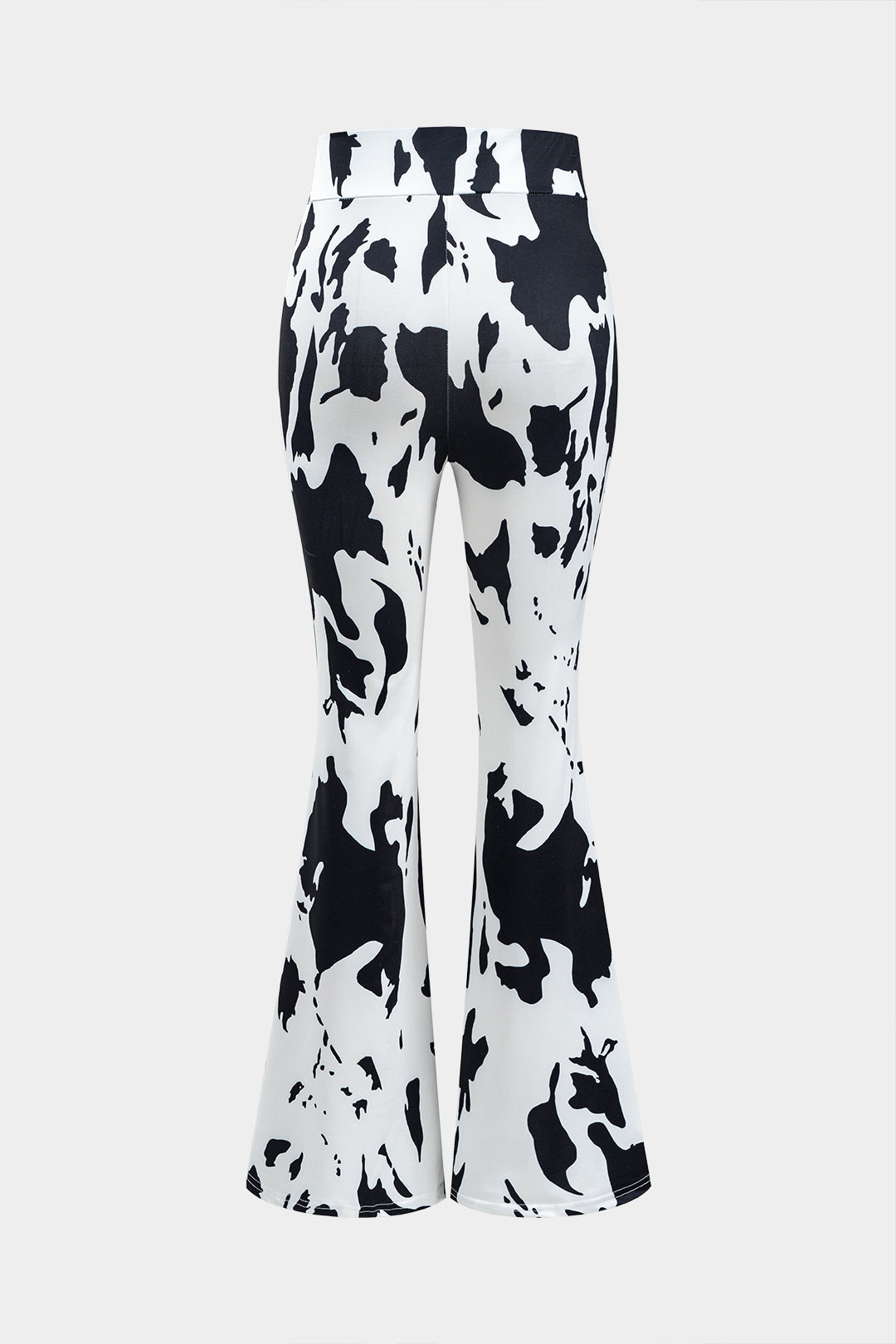 Abstract Print Flare Leg Trousers in Jersey Fabric