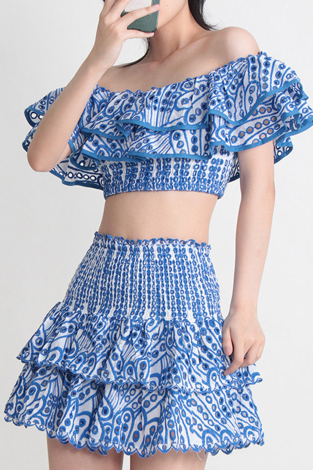 Off-The-Shoulder Ruffle Crop Top and Skirt Set