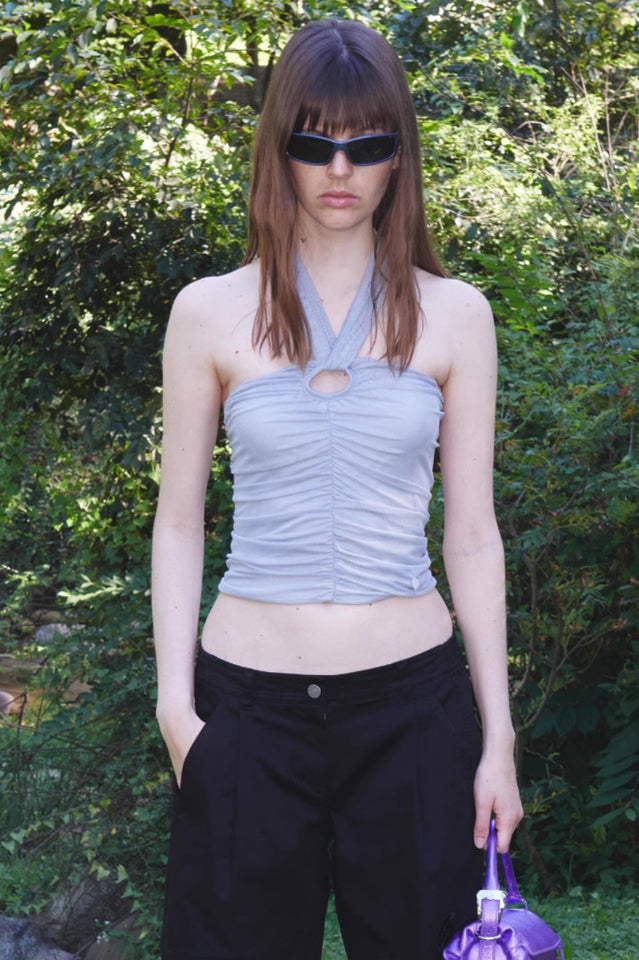 Gray Ruched Camisole with Halter Strap