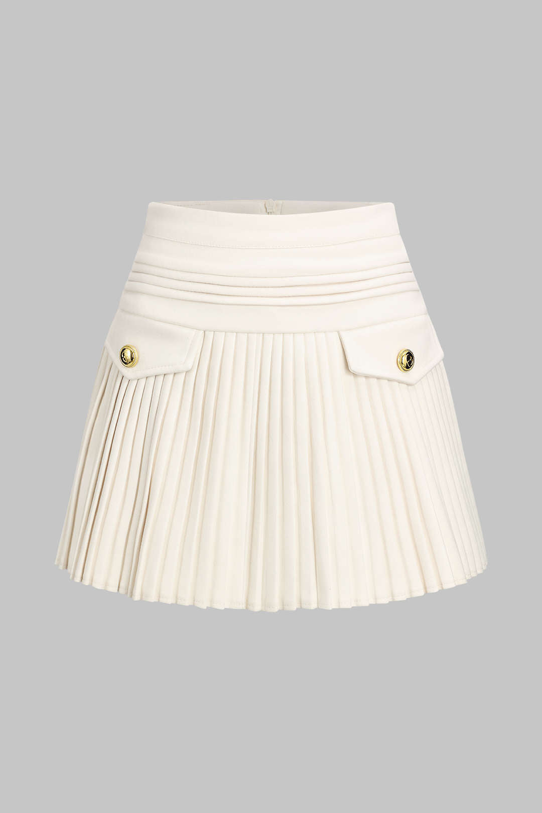 Pleated Button Zipper High Waist Skirt