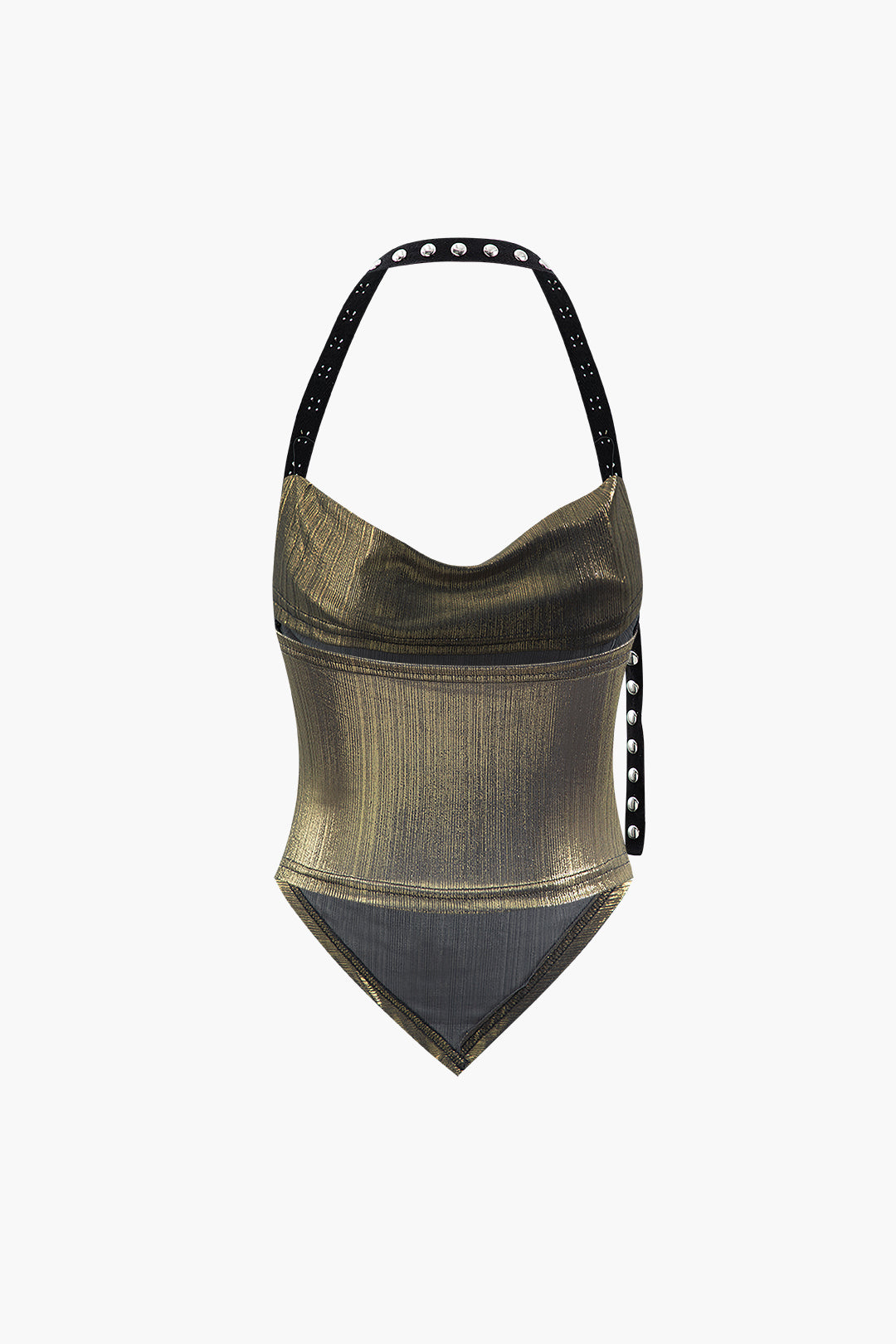 Metallic Faux Leather V-hem Halter Top