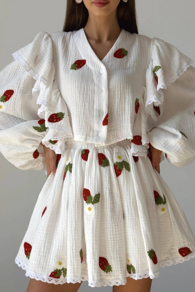 Ruffled Strawberry Print Skirt Set for Stylish Occasions