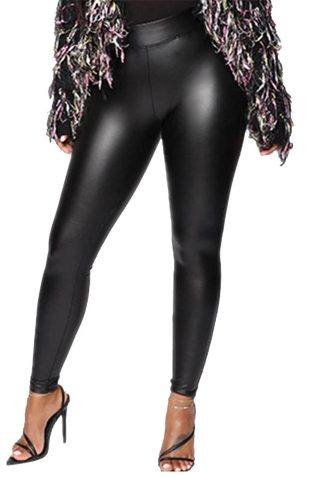 Liliana Faux Leather Leggings with Elastic Waistband