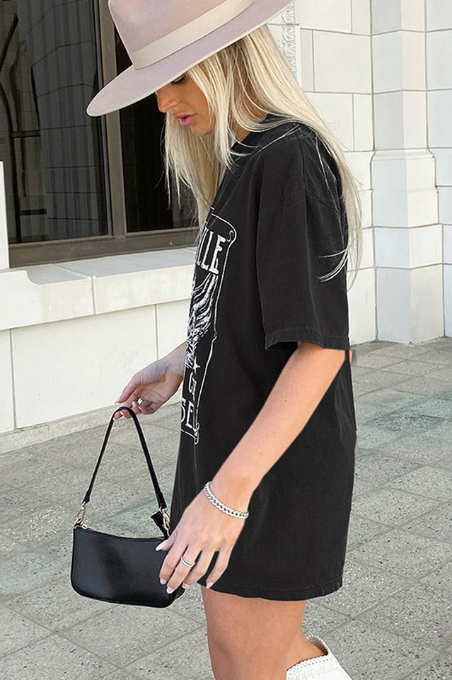 Guitar Slogan Letter Graphic Tee in Oversized Fit