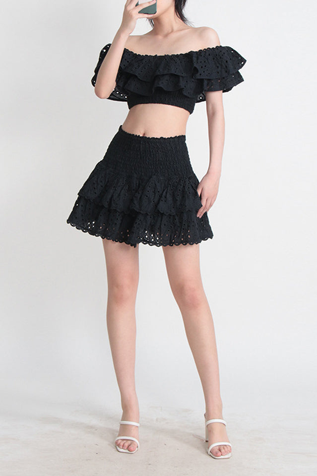 Off-The-Shoulder Ruffle Crop Top and Skirt Set