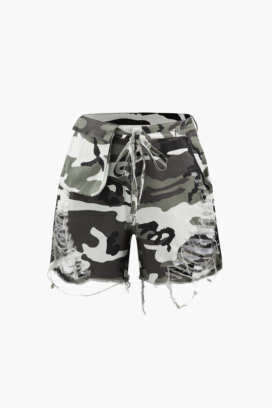 Camo Destroyed Cargo Shorts for Casual Wear