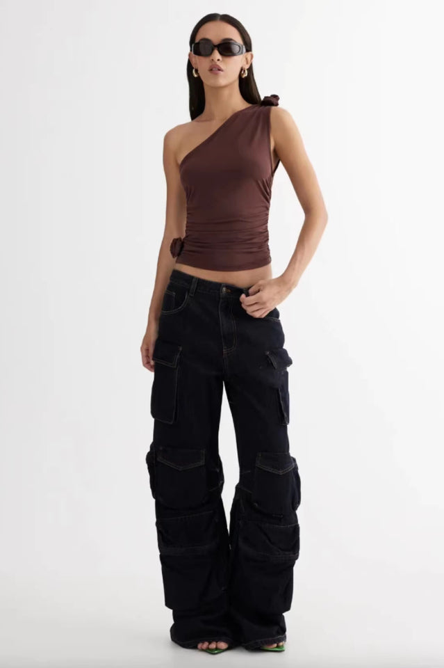 Black Cotton Wide-Leg Work Jeans