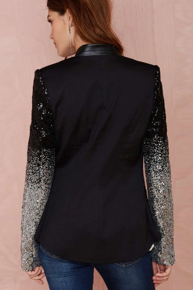 Black Blazer With Sequins Sleeve