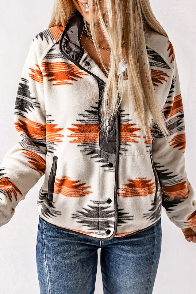 Aztec Snap Button Fleece Jacket for Cozy Layers