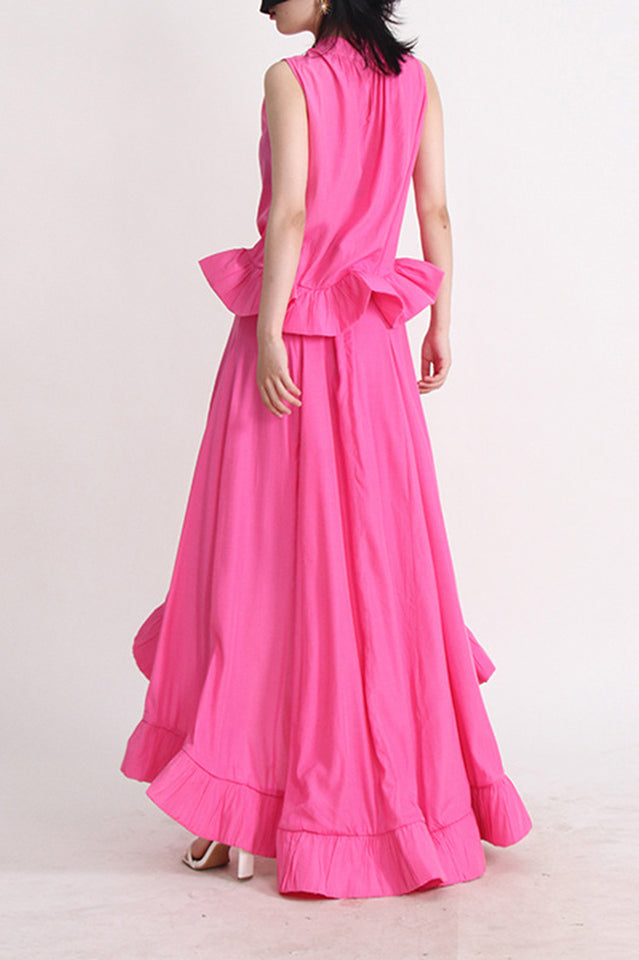 Elaine Pink Sleeveless Ruffle Mermaid Set Dress