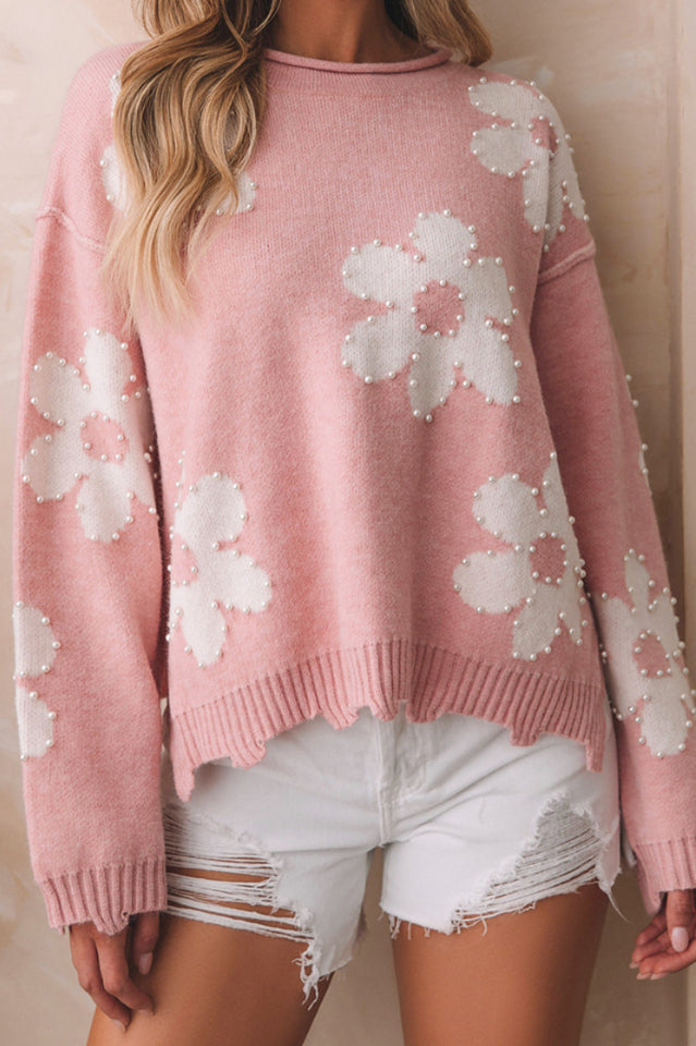 Peach Love Heart With Pearls Sweater