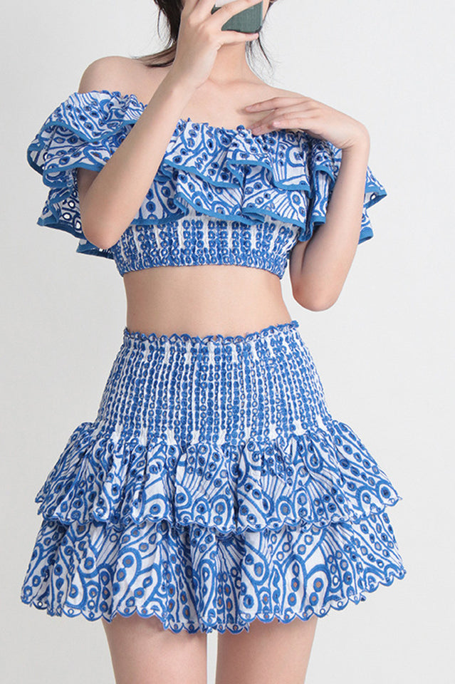 Off-The-Shoulder Ruffle Crop Top and Skirt Set