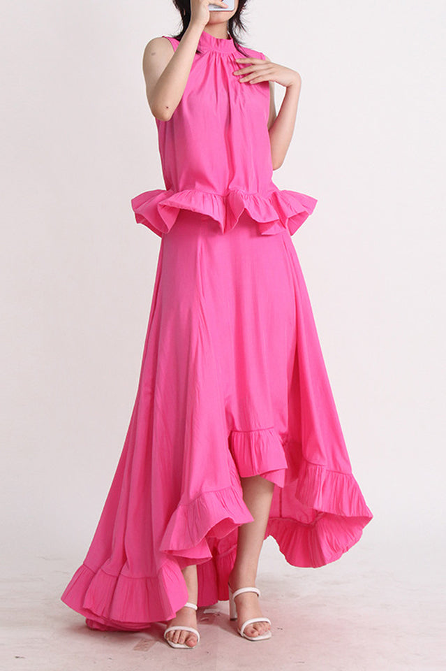 Elaine Pink Sleeveless Ruffle Mermaid Set Dress