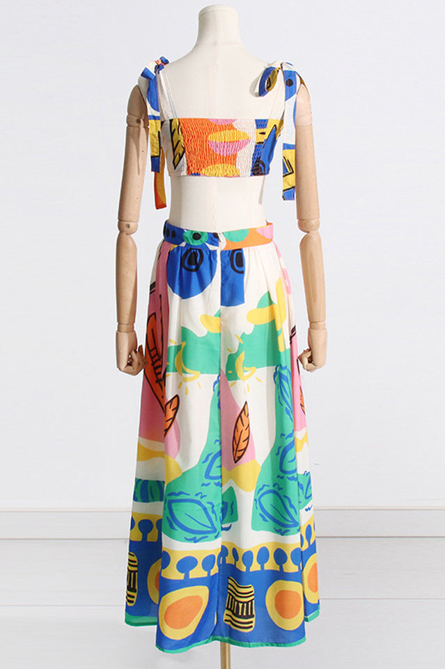 Printed Crop Top and A-Line Midi Skirt Set