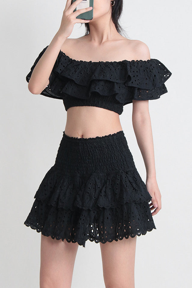 Off-The-Shoulder Ruffle Crop Top and Skirt Set