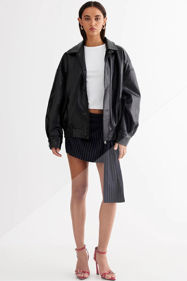 Oversized Vegan Leather Bomber Jacket