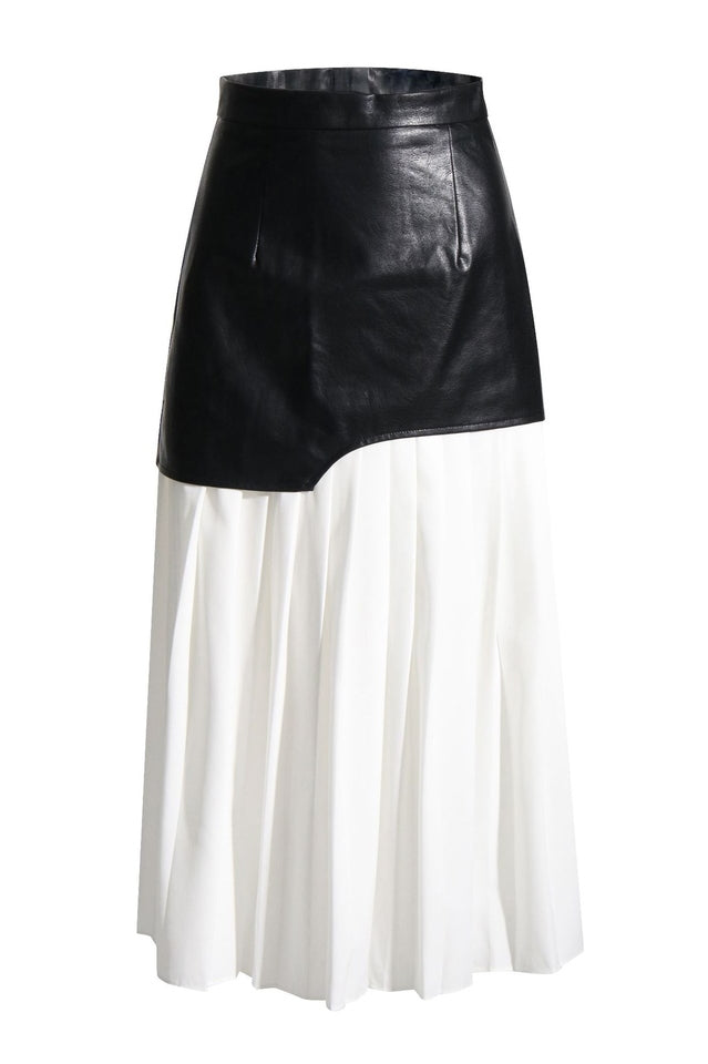 High Waist Patchwork Folds Pleated Midi Skirt