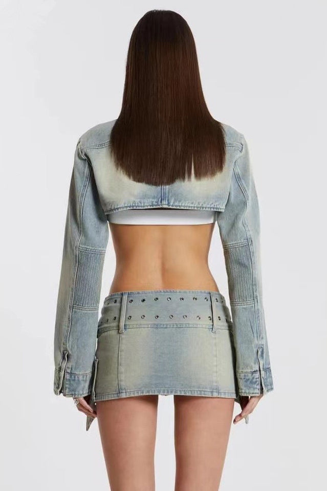 Denim Assassin Micro Mini Skirt with Wrap Belt Style