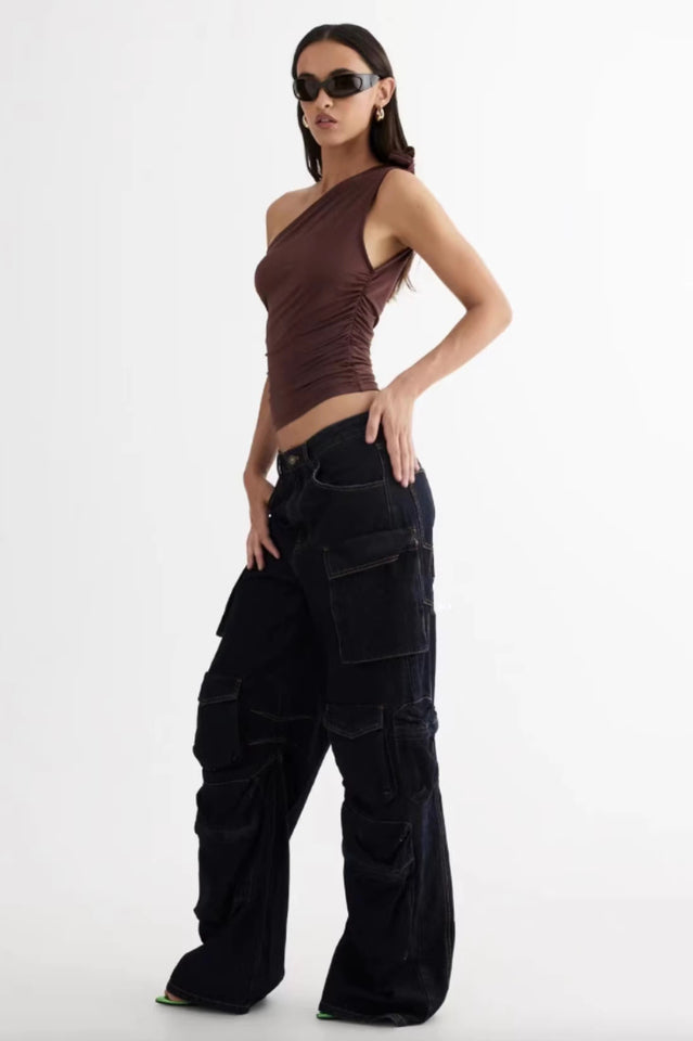 Black Cotton Wide-Leg Work Jeans