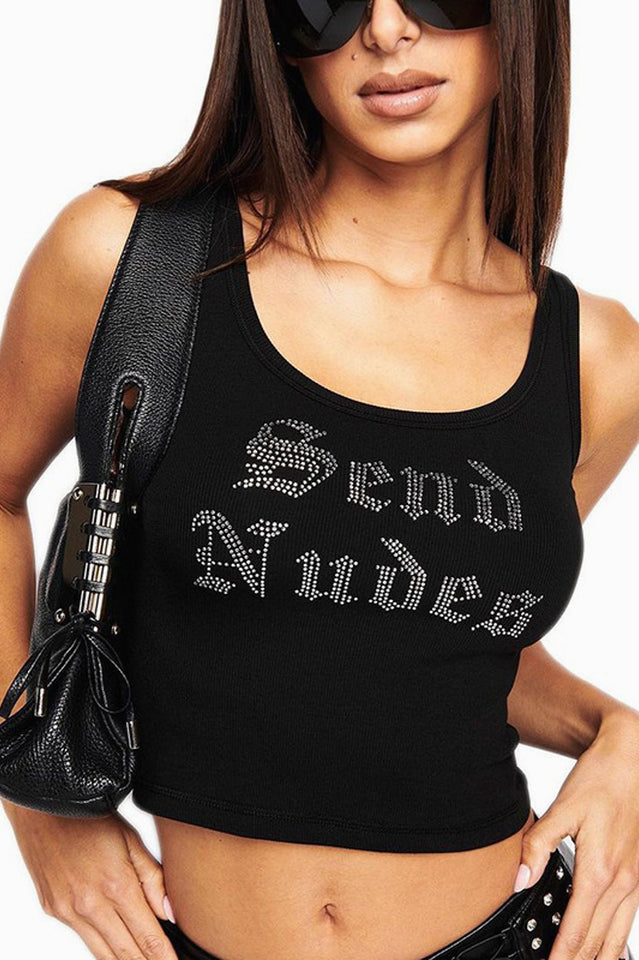 Send Nudes Rhinestone Baby Tank Top