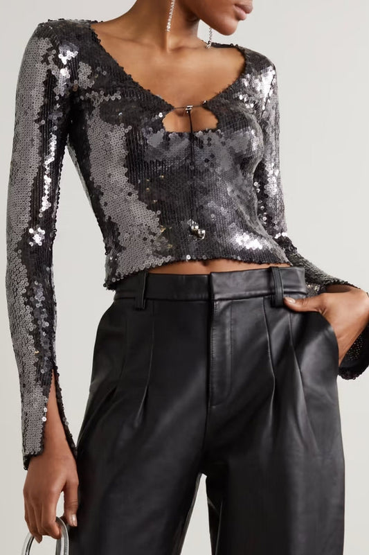 Solaris Sequined Blouse with Front Strap Closure