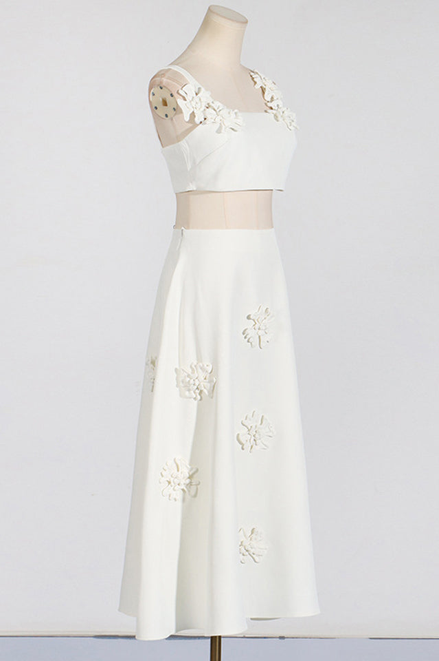 Floral Appliqué Crop Top and Skirt Set