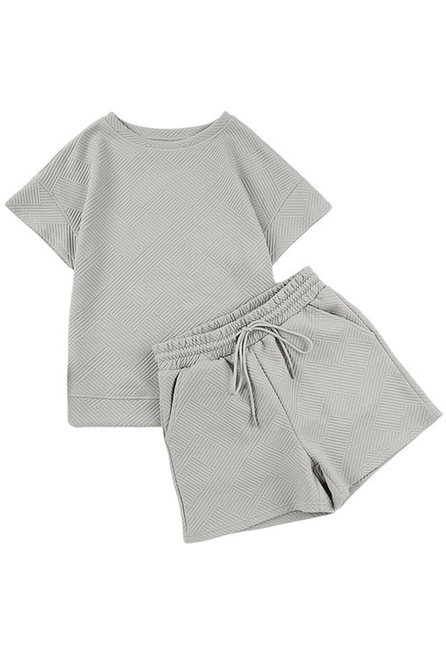 Solid Textured Drawstring Shorts Set in Comfortable Style