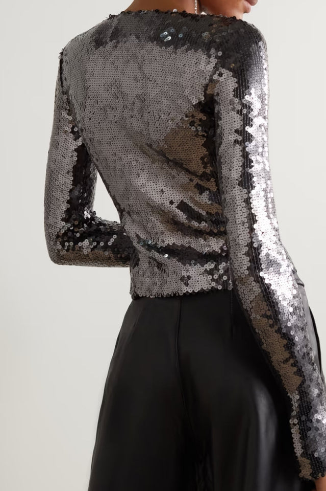 Solaris Sequined Blouse with Front Strap Closure