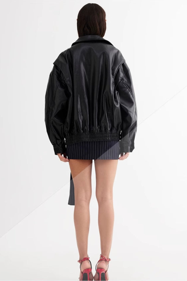 Oversized Vegan Leather Bomber Jacket