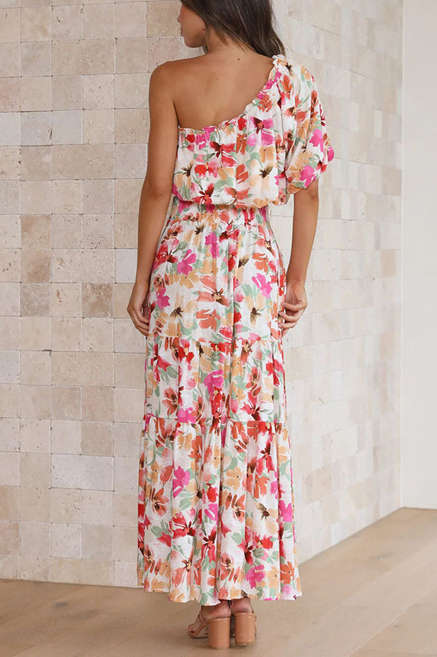 Floral One Shoulder Crop Top and Midi Skirt Set