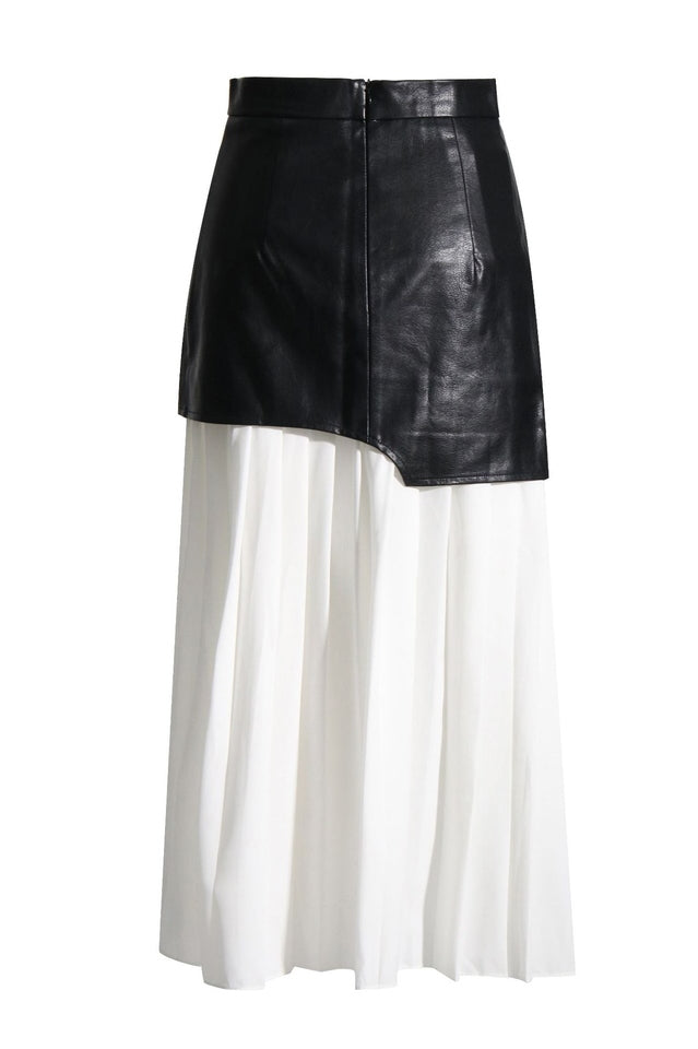 High Waist Patchwork Folds Pleated Midi Skirt