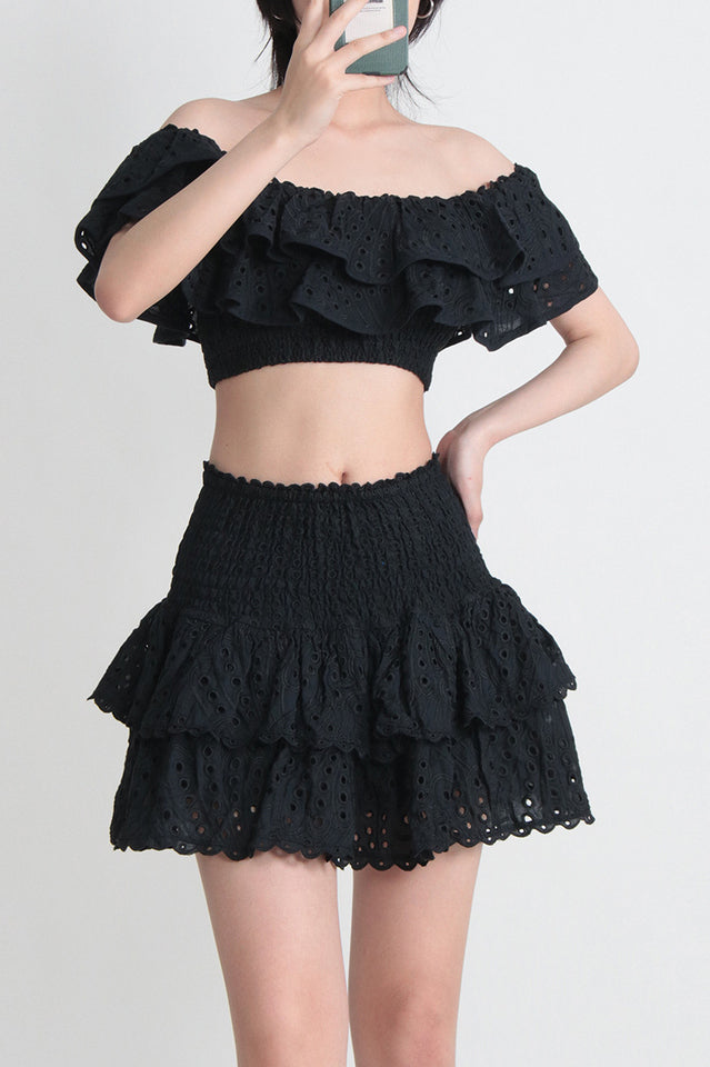 Off-The-Shoulder Ruffle Crop Top and Skirt Set