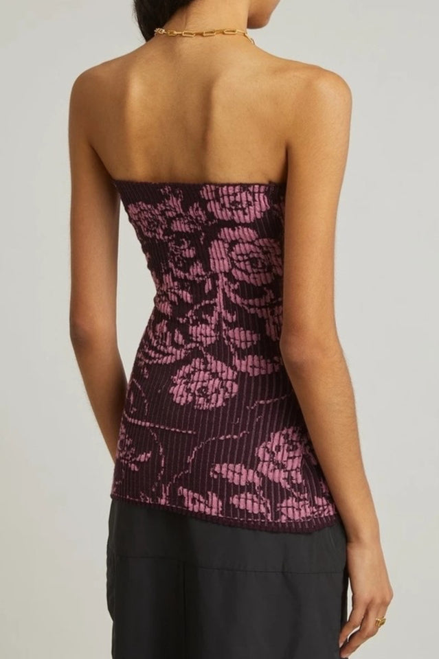 Floral Print Ribbed Bandeau Top