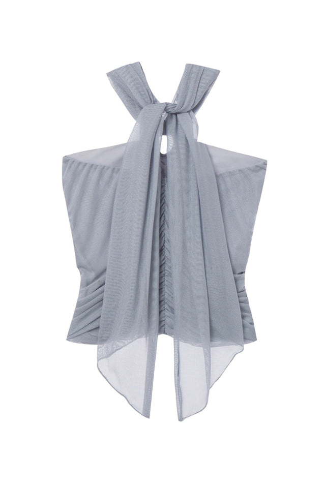 Gray Ruched Camisole with Halter Strap