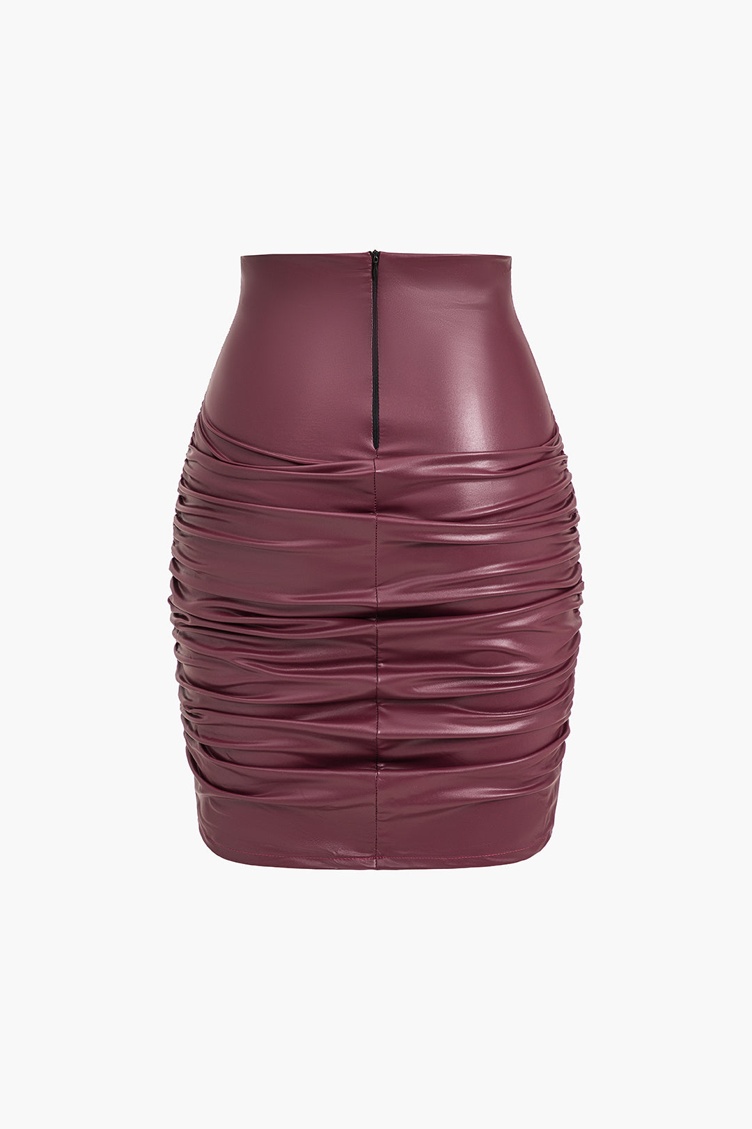 Solid Faux Leather Ruched Pencil Skirt