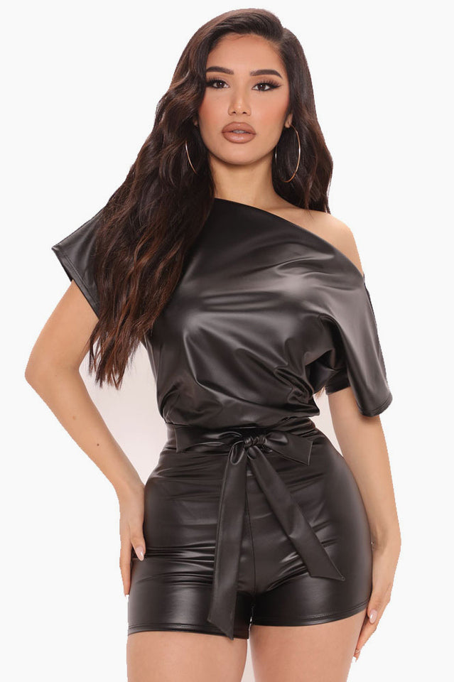 PU Leather Romper with Flattering Fit