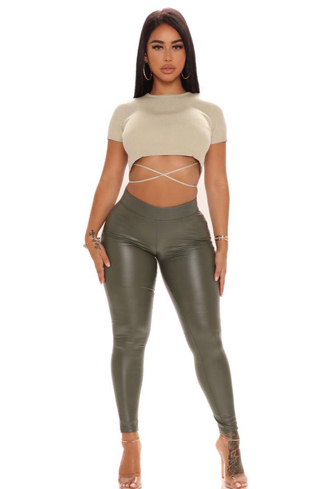 Liliana Faux Leather Leggings with Elastic Waistband