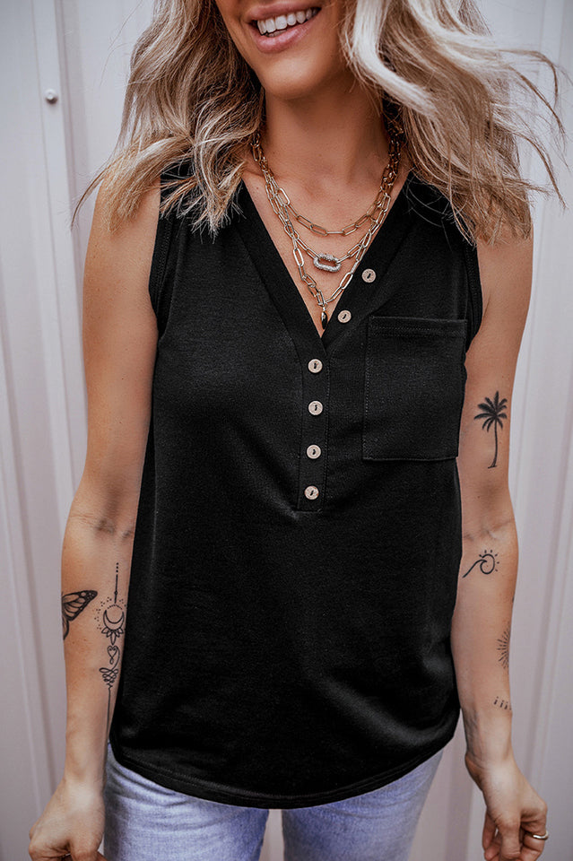 Buttoned Deep V Tank Top for Casual Chic Style