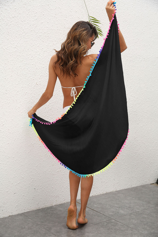 Tassel Patched Irregular One Piece Beach Cover-Up