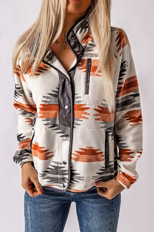 Aztec Snap Button Fleece Jacket for Cozy Layers