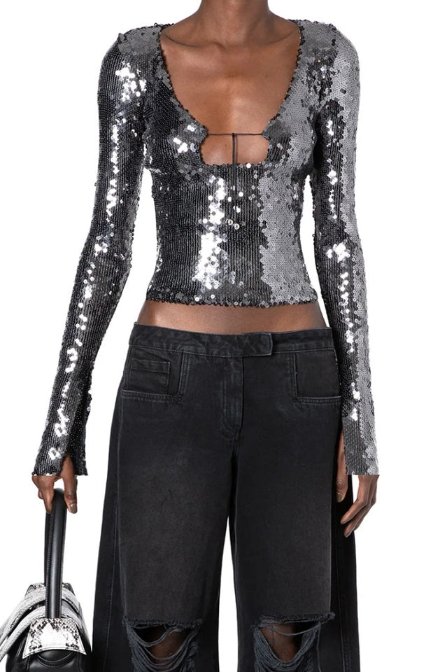 Solaris Sequined Blouse with Front Strap Closure