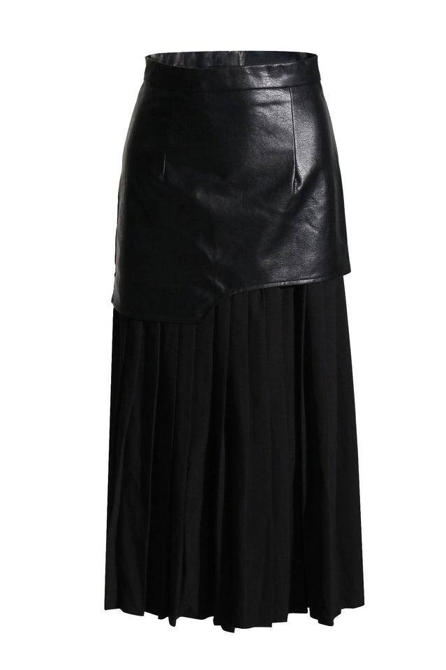 High Waist Patchwork Folds Pleated Midi Skirt