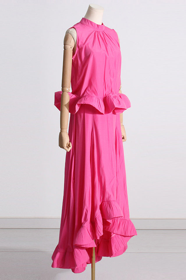 Elaine Pink Sleeveless Ruffle Mermaid Set Dress