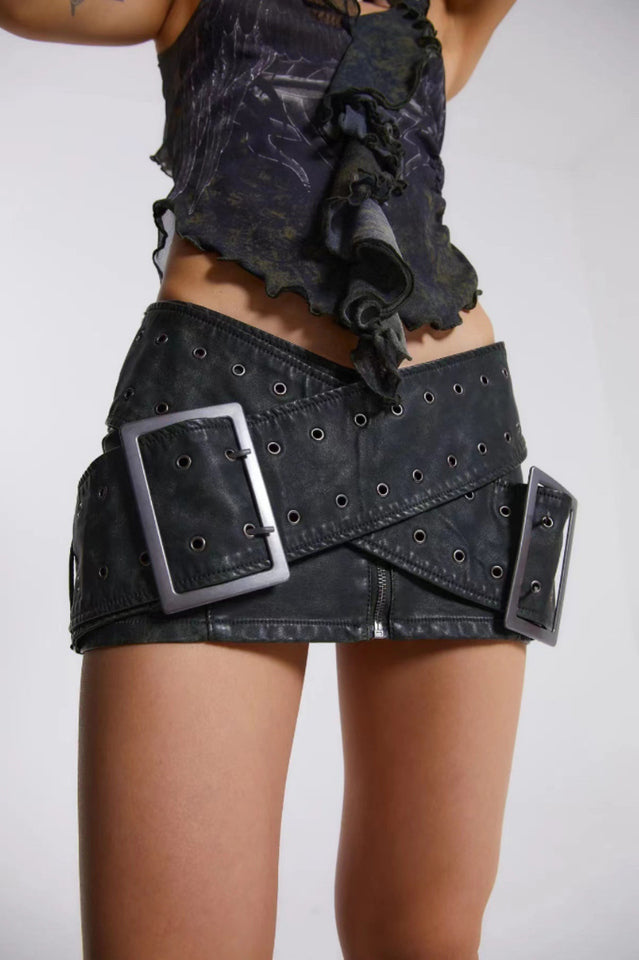 Denim Assassin Micro Mini Skirt with Wrap Belt Style