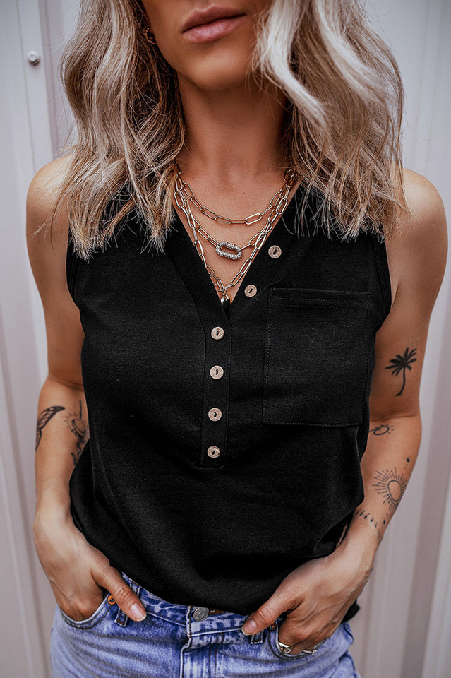 Buttoned Deep V Tank Top for Casual Chic Style