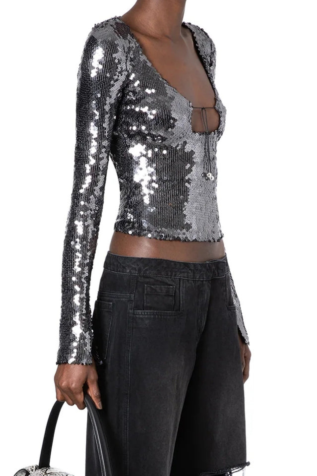 Solaris Sequined Blouse with Front Strap Closure