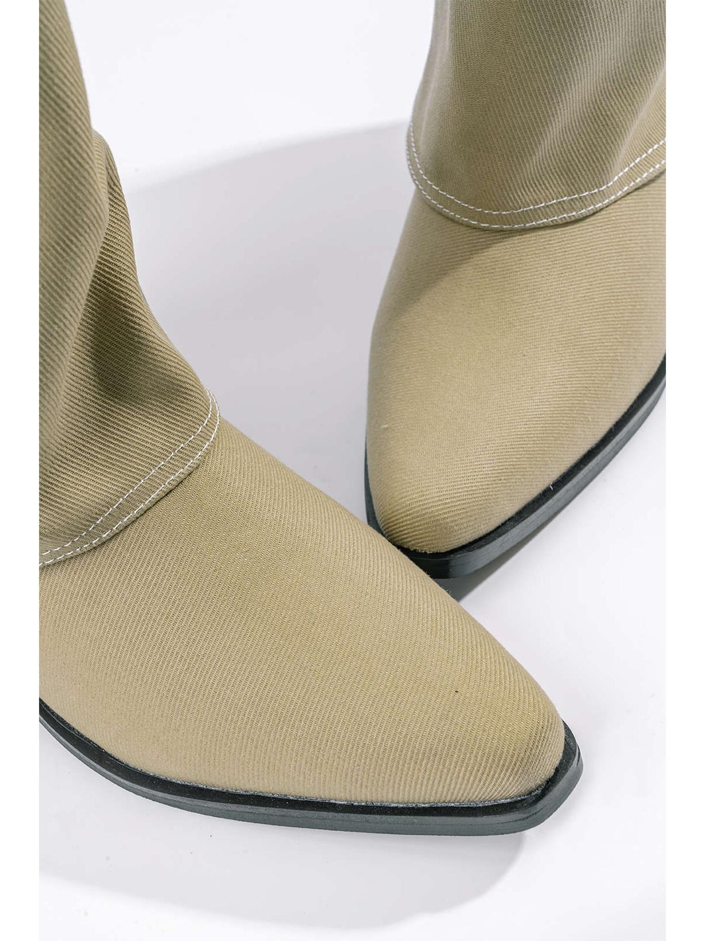 Wrap Pointed Mid Calf Boots in Microfiber Leather