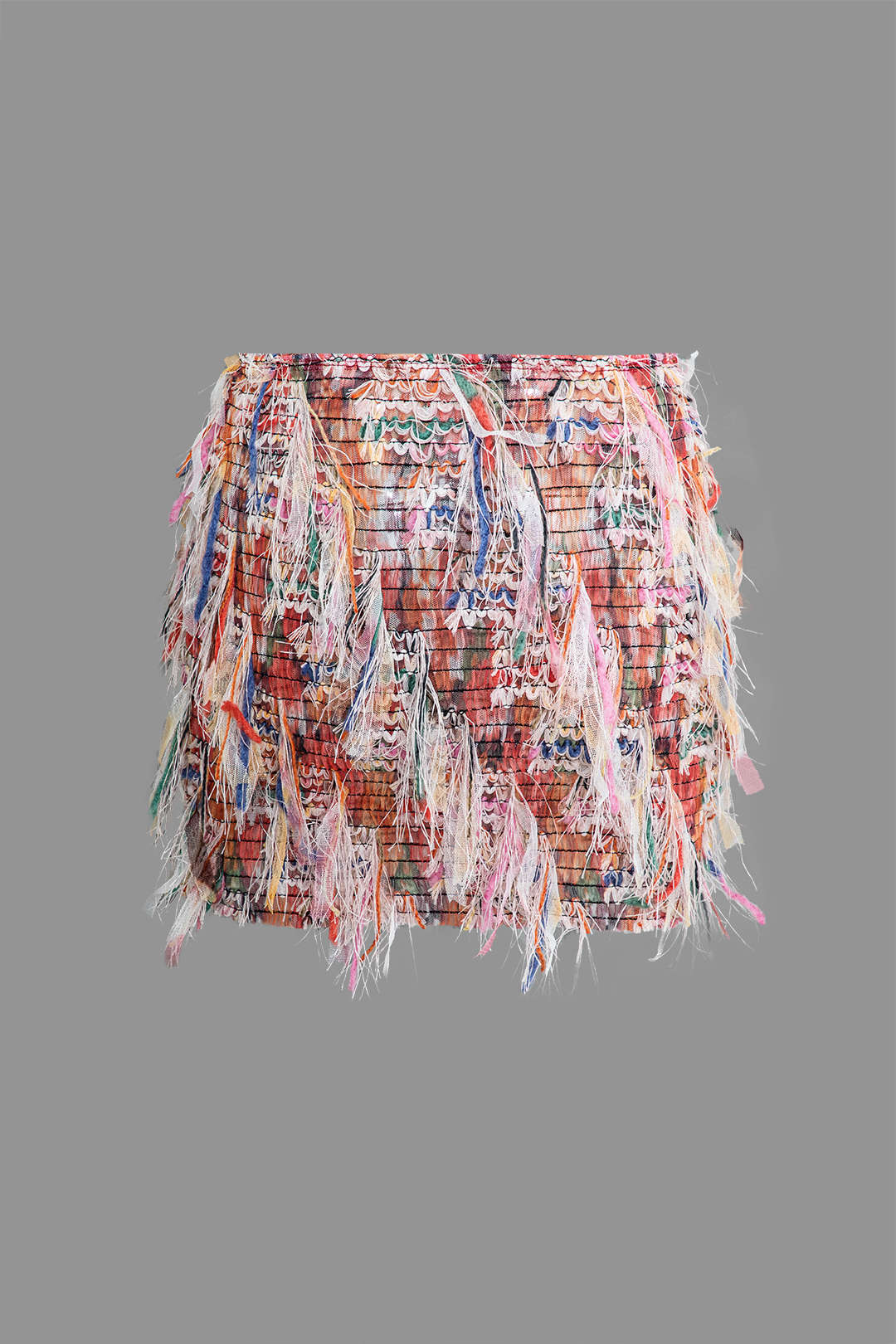 Fringe Mini Skirt in Sheer Organza Fabric