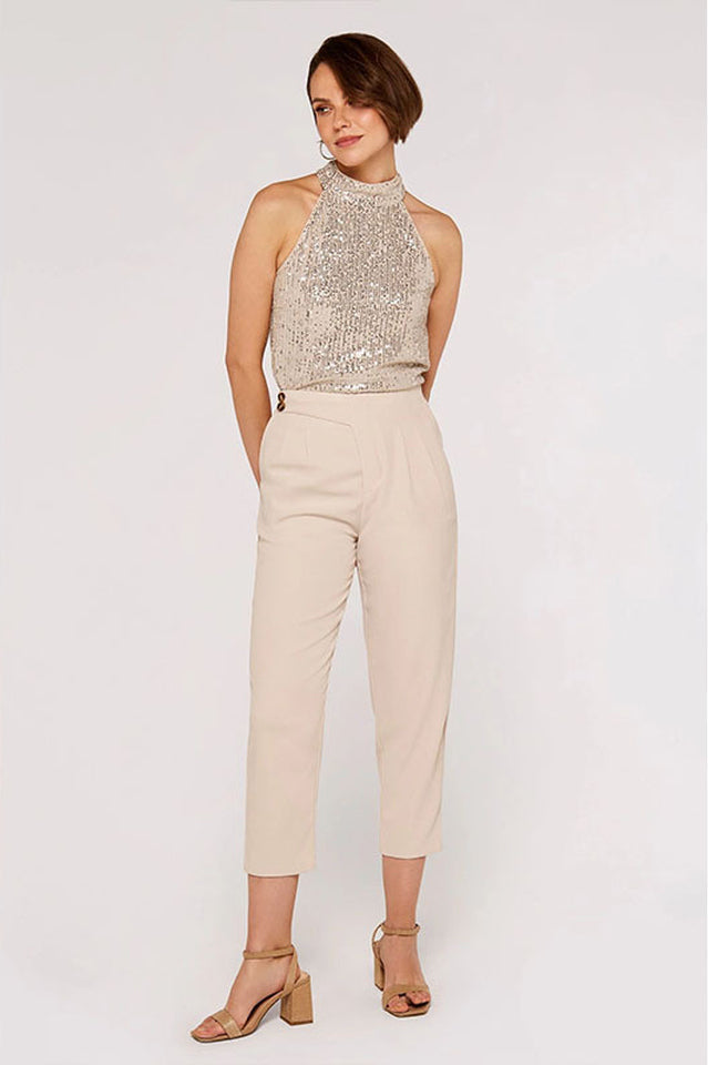 Apricot Sequin Halter Neck Top - Statement Shine Top