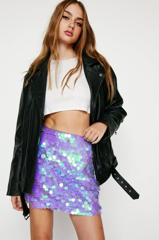 Iridescent Oval Sequin Mini Skirt